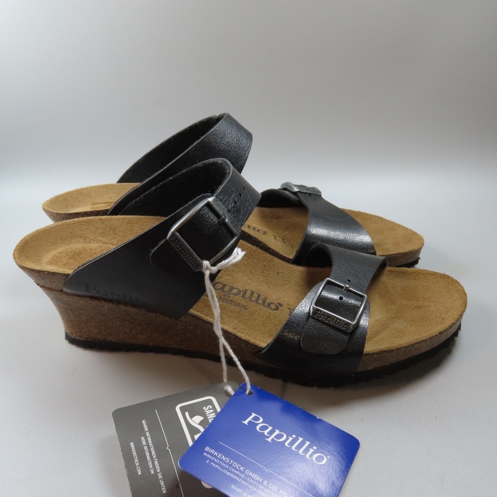 Birkenstock Papillio Dorothy Wedge Sandal Womens Size EU 38 US 7 Black Strappy